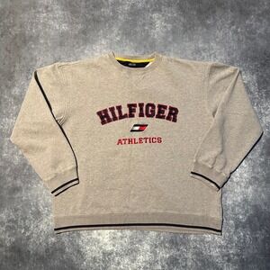 Vintage Tommy Hilfiger Athletics Sweatshirt Mens XL Grey Crewneck Spellout Logo